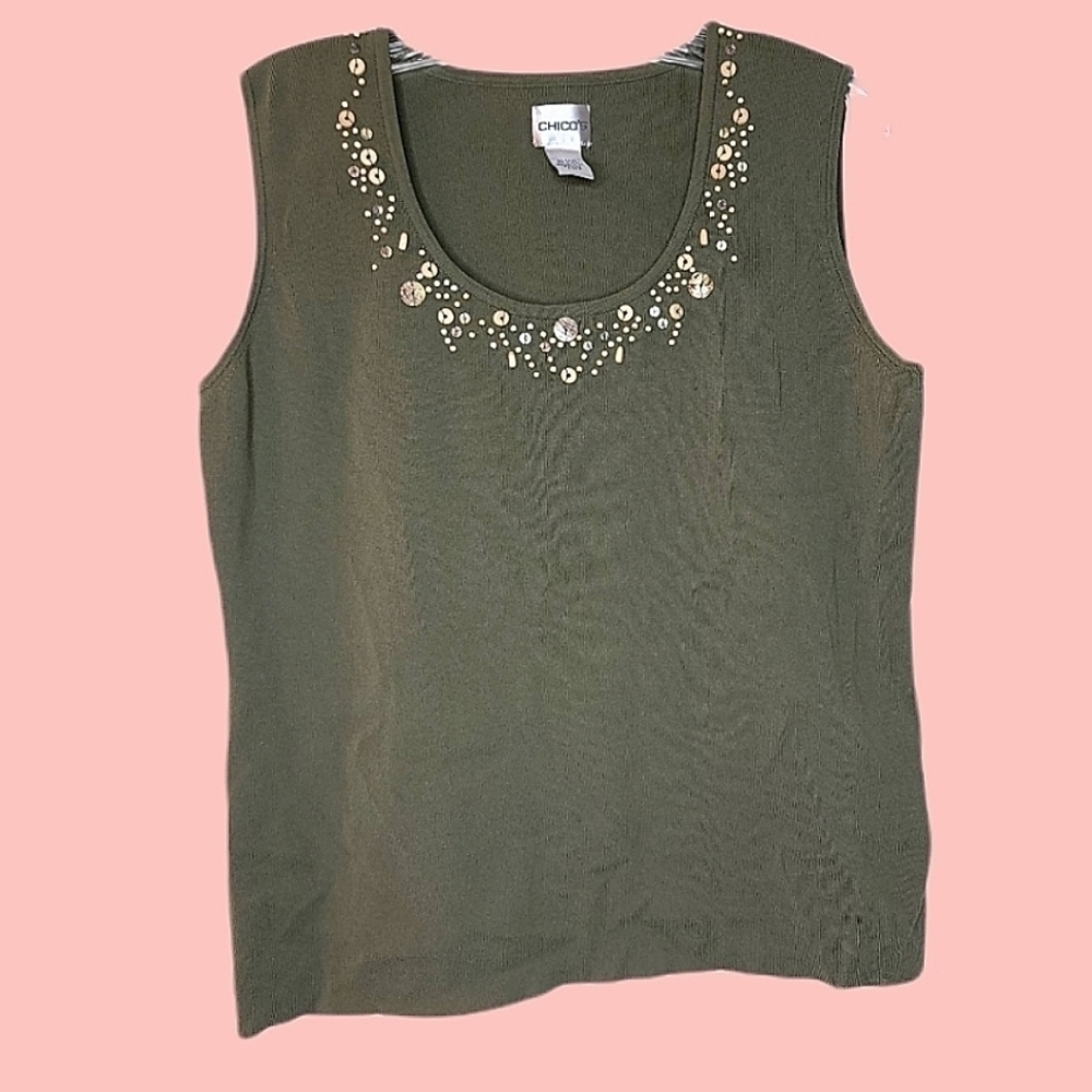 Chico's women's 2 (M) bohemian embellish charm light summer sleeveless tank top